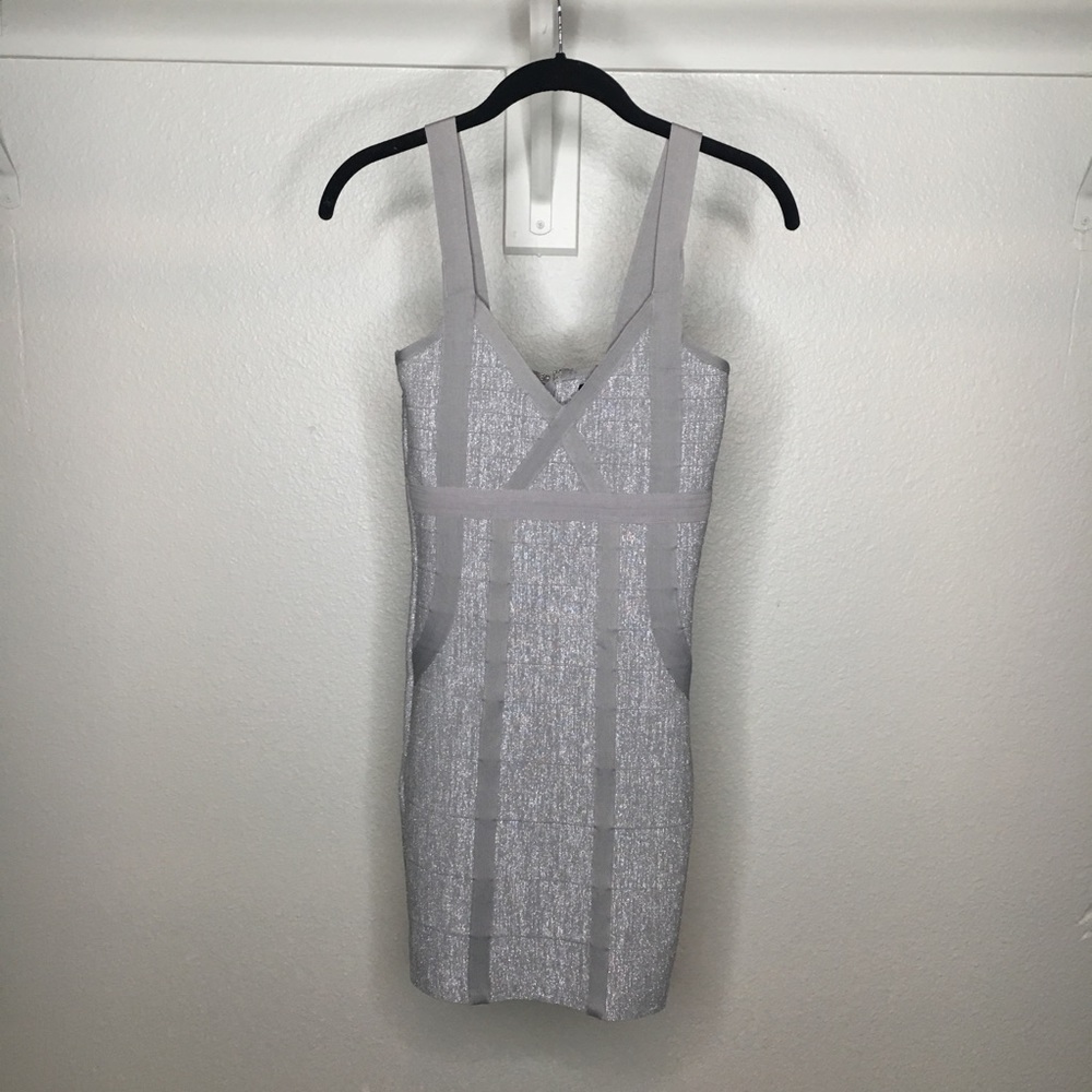 BOOHOO sexy silver bandage bodycon dress